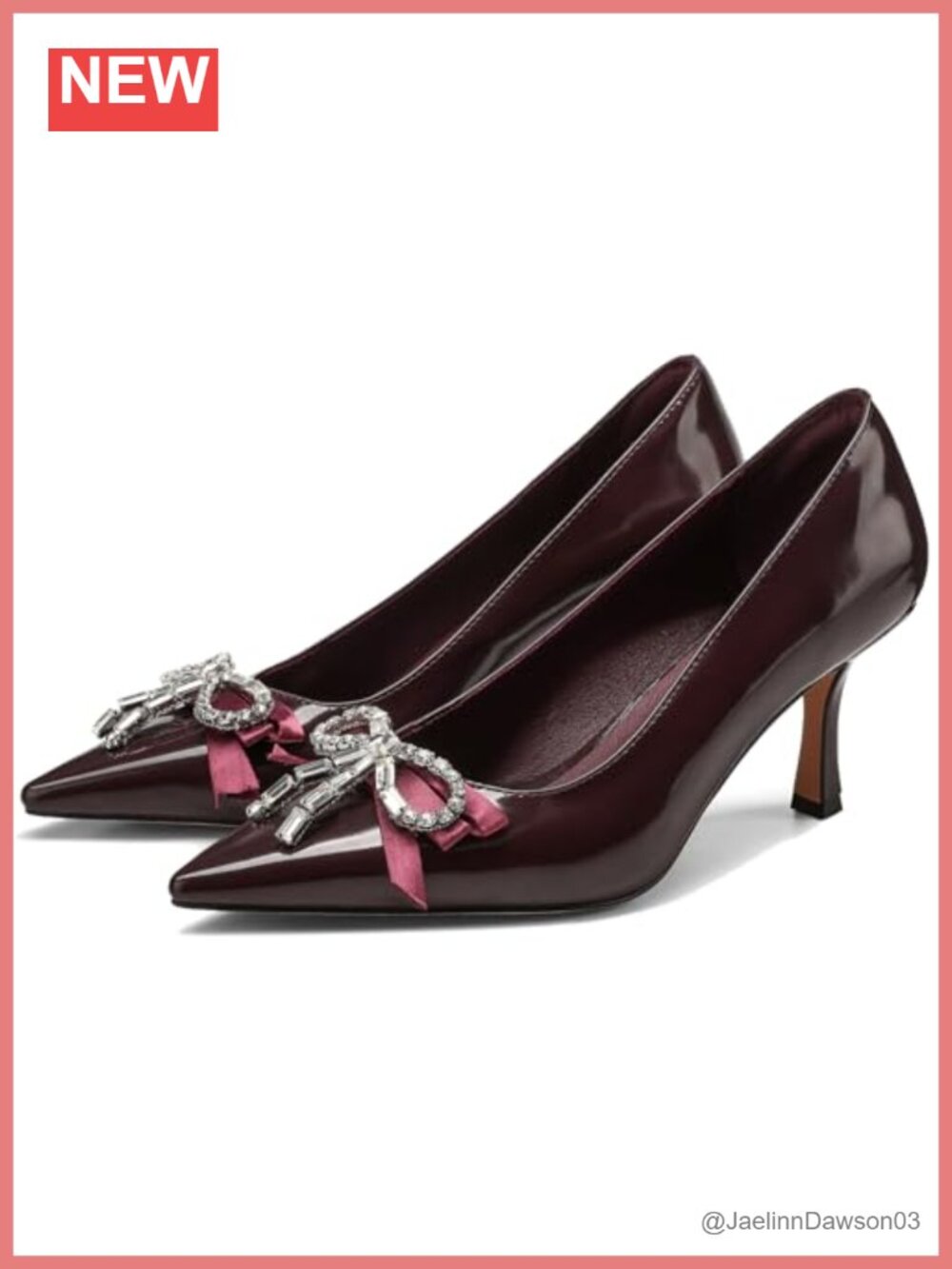 Crystal Bow Patent Leather Pointed Toe Pumps Party Wedding